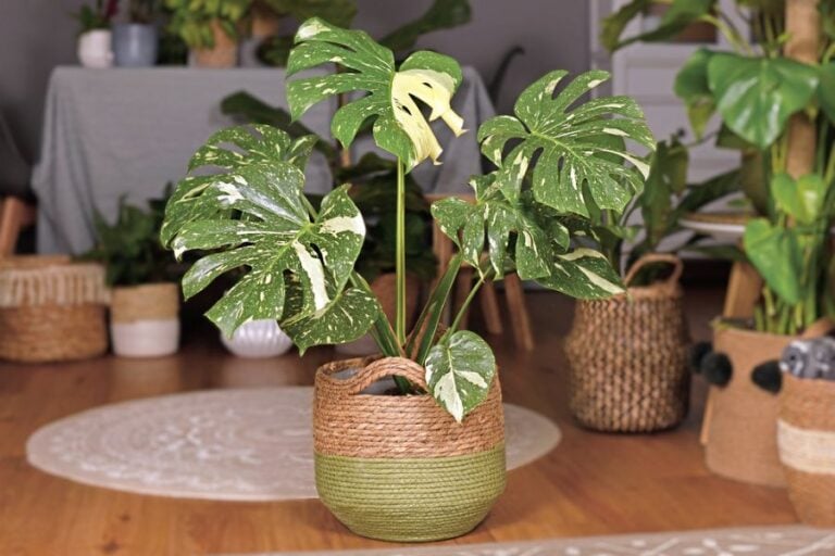 Beautiful Variegated Monstera in a Rope Basket