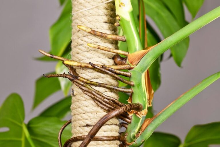 Thick Aerial Roots Growing From the Stem of a Monstera
