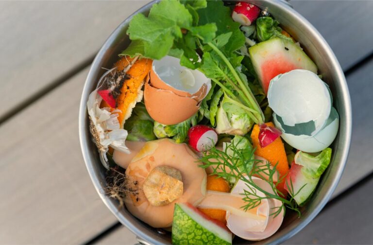 Metal Bowl Full of Kitchen Scraps for the Garden