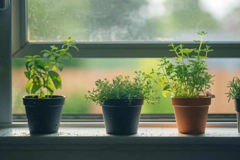 Fresh Herbs Growing on the Window Sill