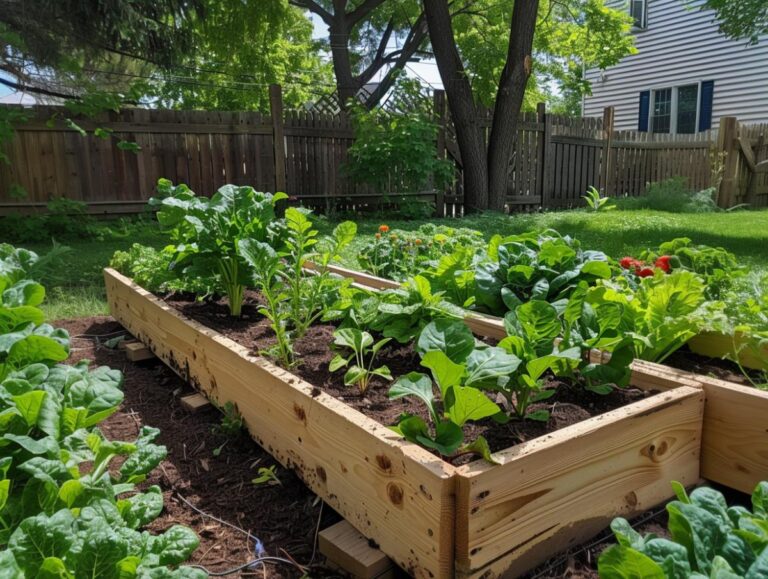 Vegetables growing in a raised bed garden in the backyard