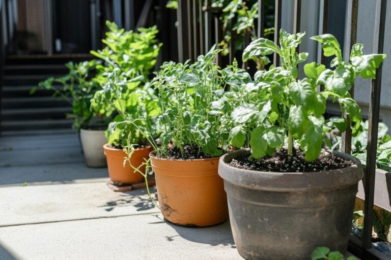 Vegetables Growing in Containers on a Patio